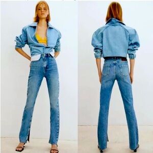 💙 Zara Women’s Light Wash High Waisted Split Hem Slim Jeans 💙